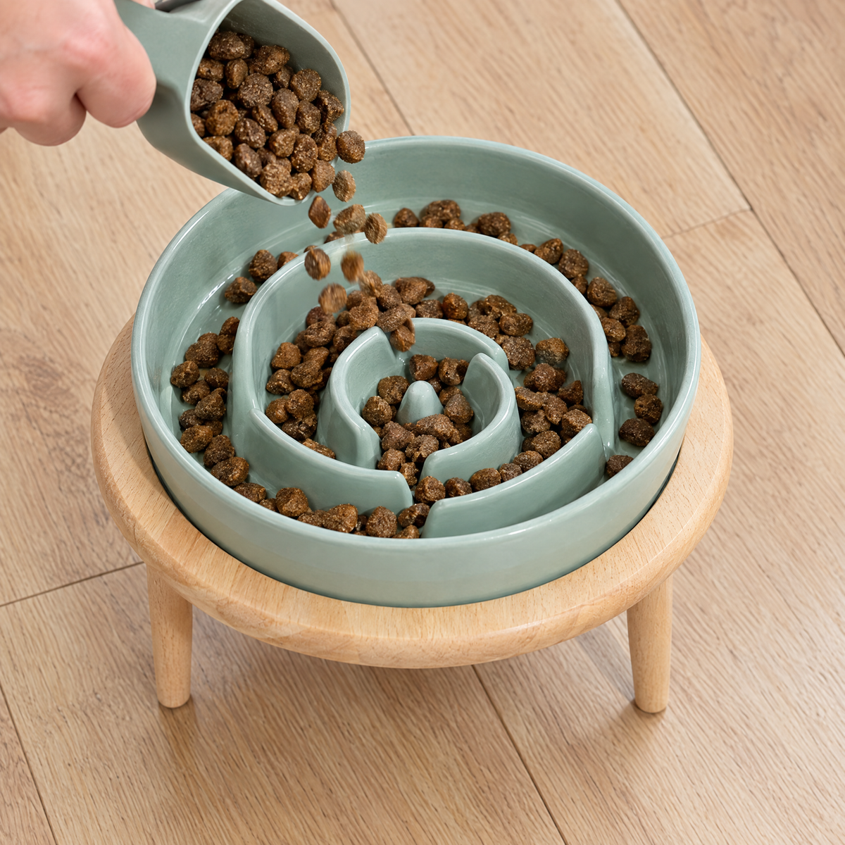 Karma wsypywana do labiryntu ceramicznej miski